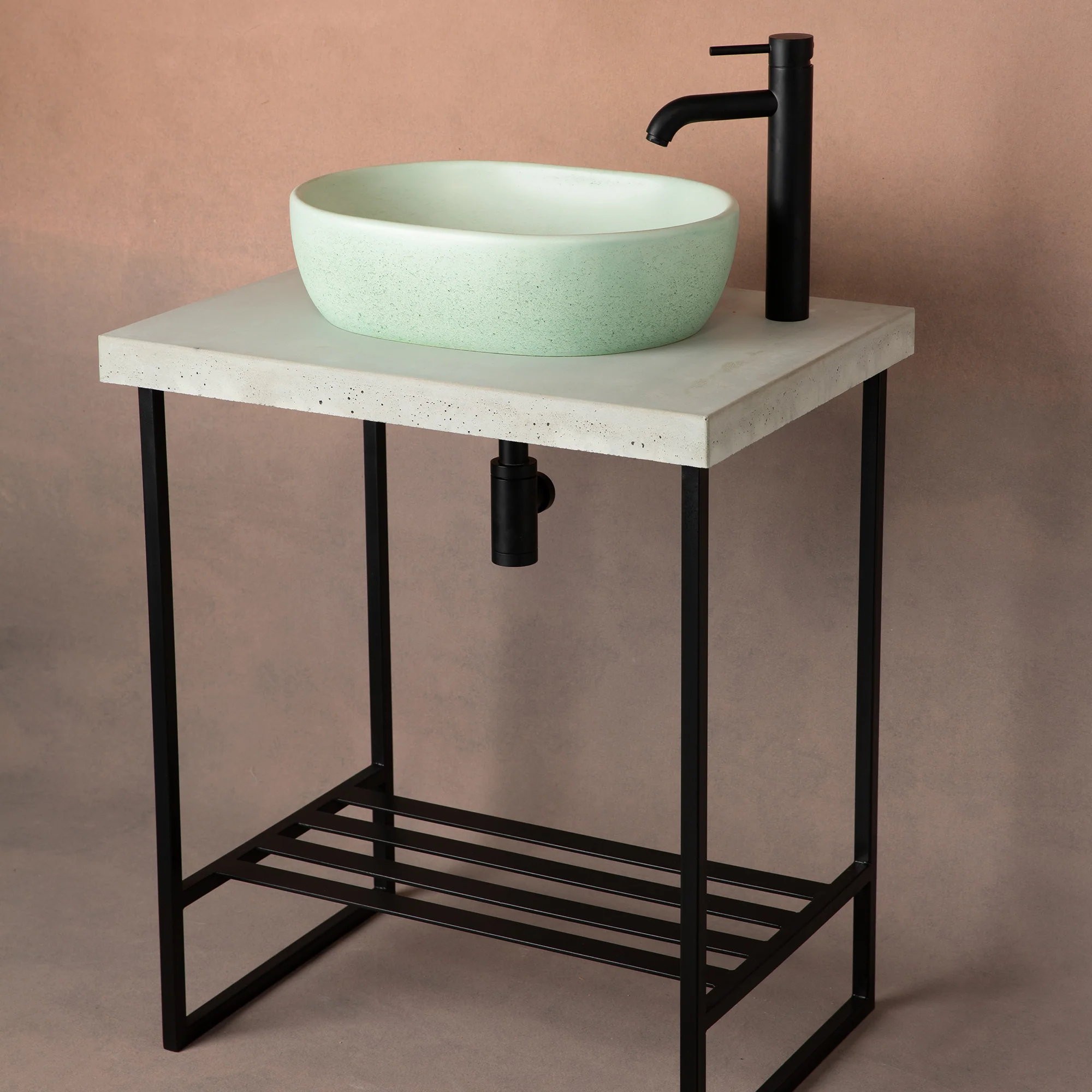 Freestanding Metal Basin Stand with Concrete Top