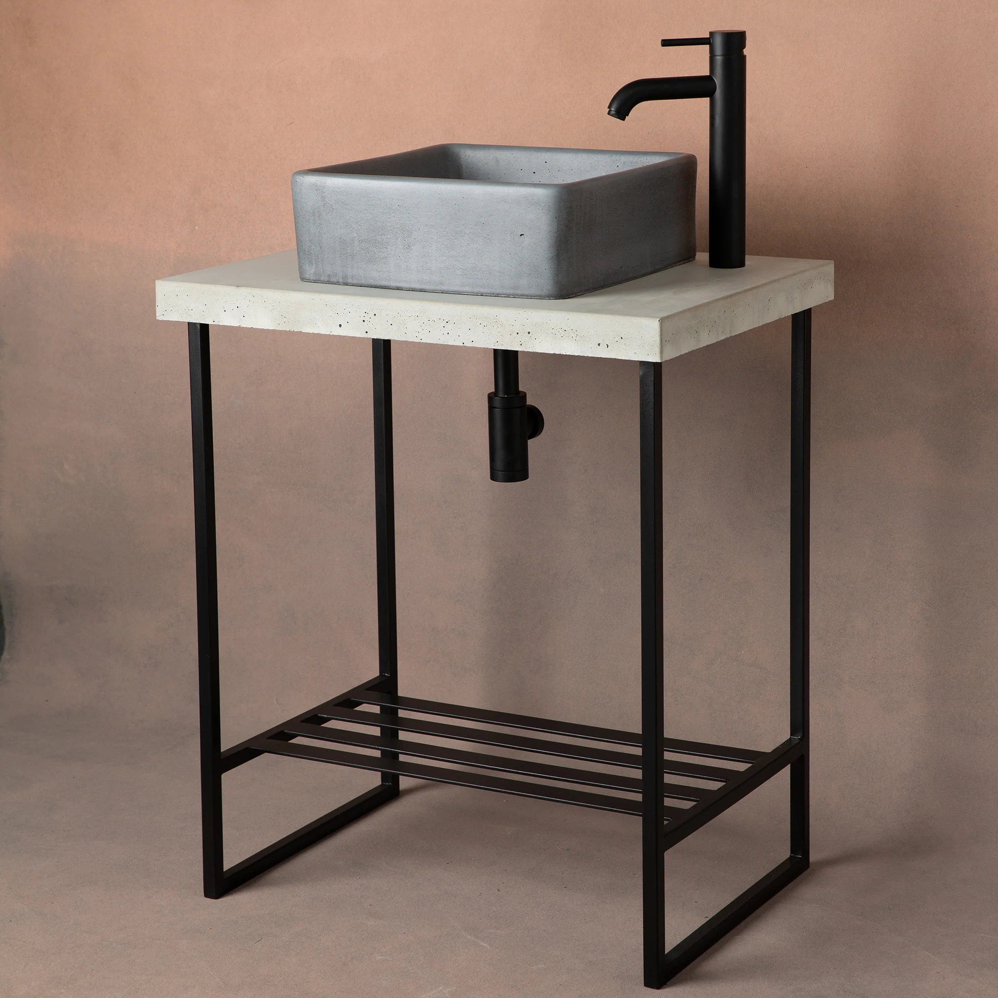 Freestanding Metal Basin Stand with Concrete Top - Image 2