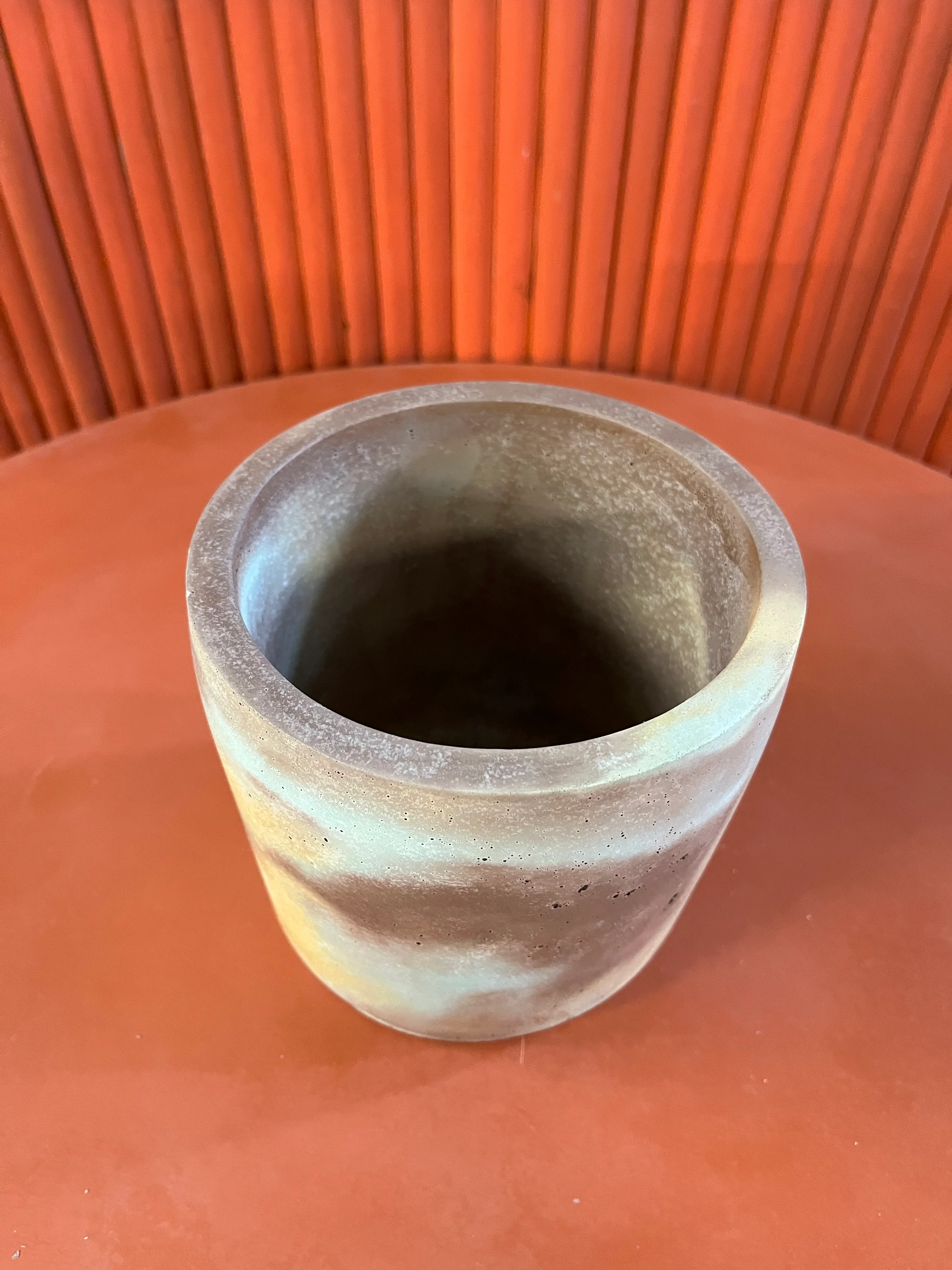 Outlet Large Cylinder Concrete Pot - Mustard, Beaver & Blue Tit - Image 2